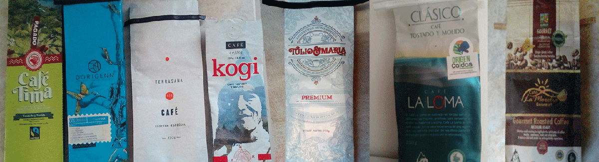 Some packages of Colombian coffees.