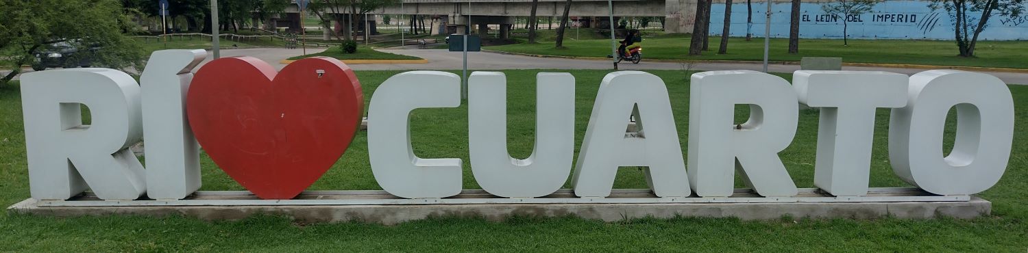 Rio Cuarto sign in a turning circle near the riverside park