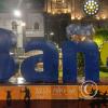 Banos city name sign in Parque Sebastian Acosta at 16 de Diciembre and 12 de Noviembre
