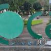 Coca city name sign in Parque Santa Rosa at Miguel Gamboa and Napo