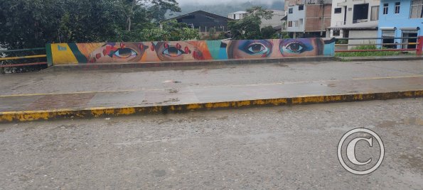 Murals on the E45 Panamericana bridge over the creek