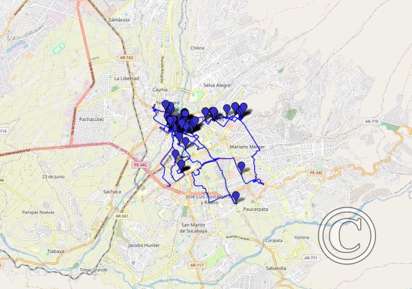 Arequipa April 2024 walking route with photo locations