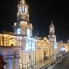 Catedral de Arequipa at the Plaza de Armas from a rooftop restaurant