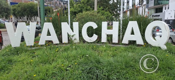 Wanchaq city name sign at Av Ramon Zavaleta and Jiron Tacna