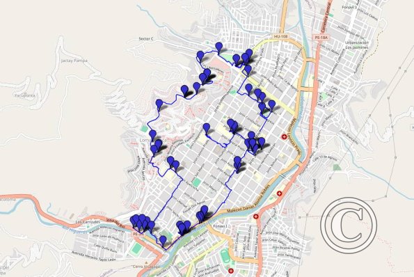 Huanuco 2023 walking route with photo locations
