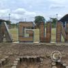 City name sign in Loza Deportiva at Jiron Padre Lucero and Jiron Miraflores