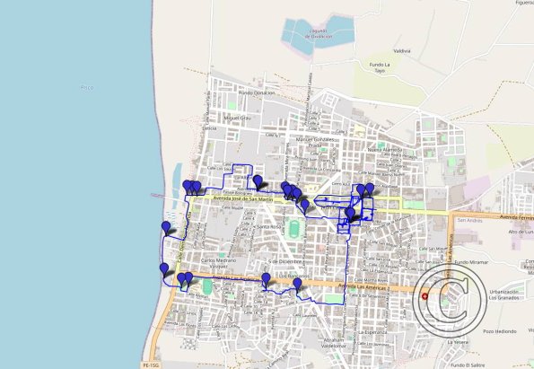 Pisco 2024 walking route with photo locations