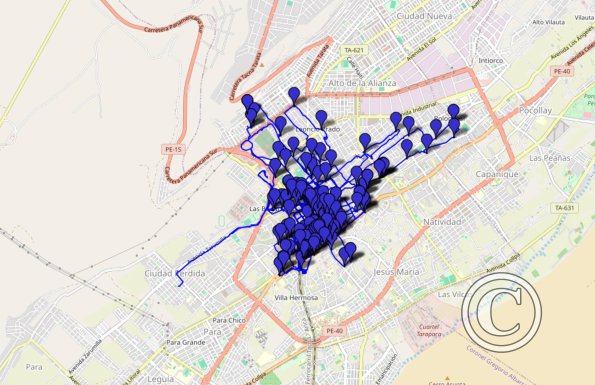 Tacna 2023 walking route with photo locations