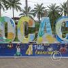 City name sign in the Plaza de Armas at Jiron San Juan and Jiron Fredy Aliaga Cardenas