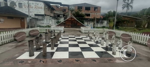 big chess game at Plaza de Armas